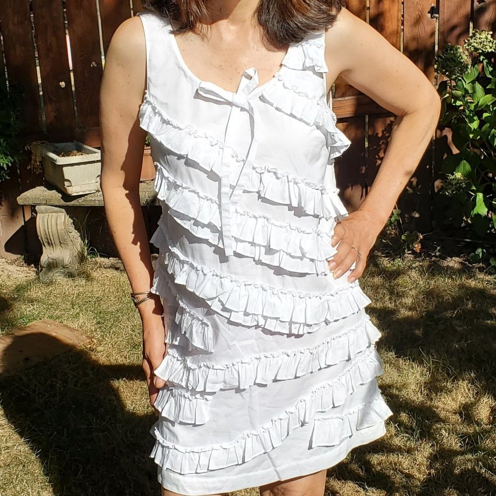 J. Crew Women's White Ruffled Shift Dress, Size 2